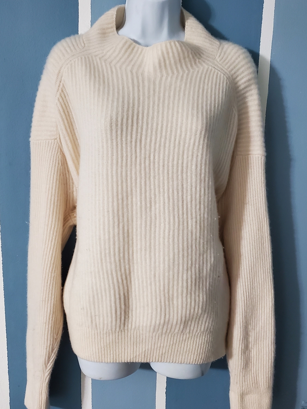 Lands' End Cashmere Cream Ribbed Mock Cowl Sweater